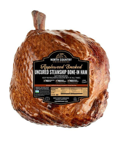 full applewood smoked uncured steamship bone-in have with label